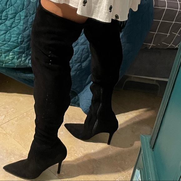 Shoes - Black vegan suede look thigh high boots. 3.75 inch.